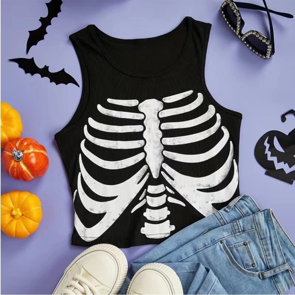 Skeleton X Ray Graphic Print Ribbed Tank Top - Picture 1 of 5